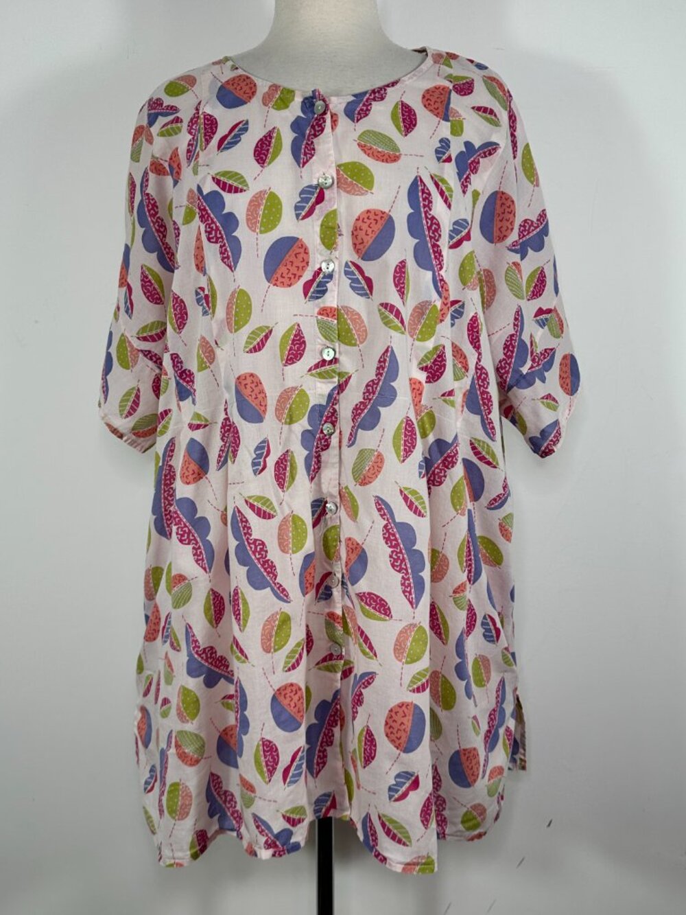 Gudrun Sjoden Shirt Cotton Multicolor Button Boho Lagenlook Floral Sz XXL